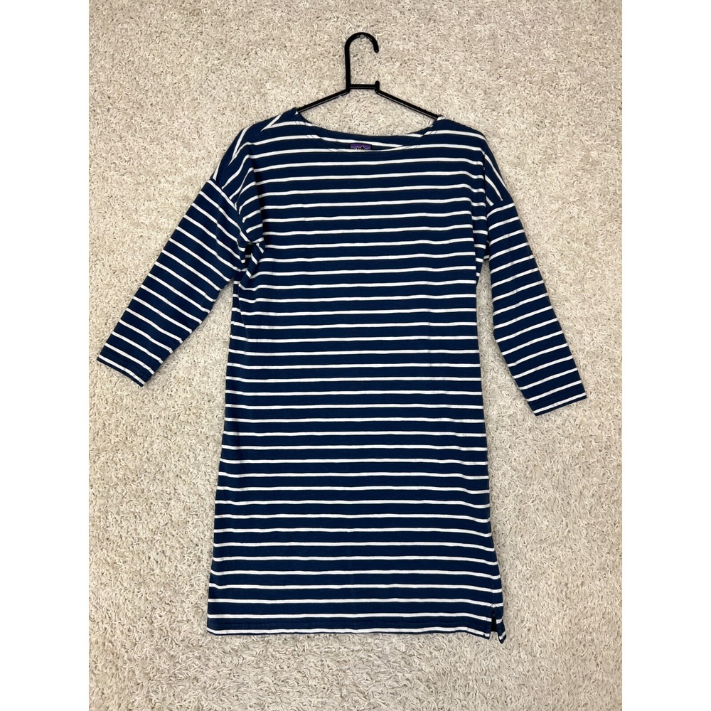 Patagonia T Shirt Dress Womens Small Blue Striped 3/4 Sleeves Nautical Preppy